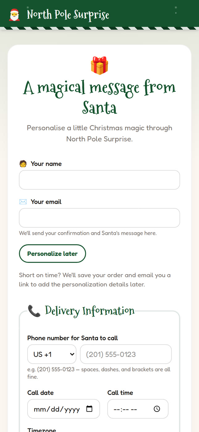 Personalisation page with partner branding