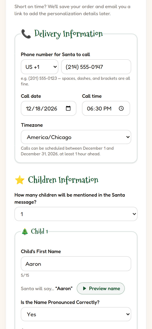 Choosing the call date, time and timezone